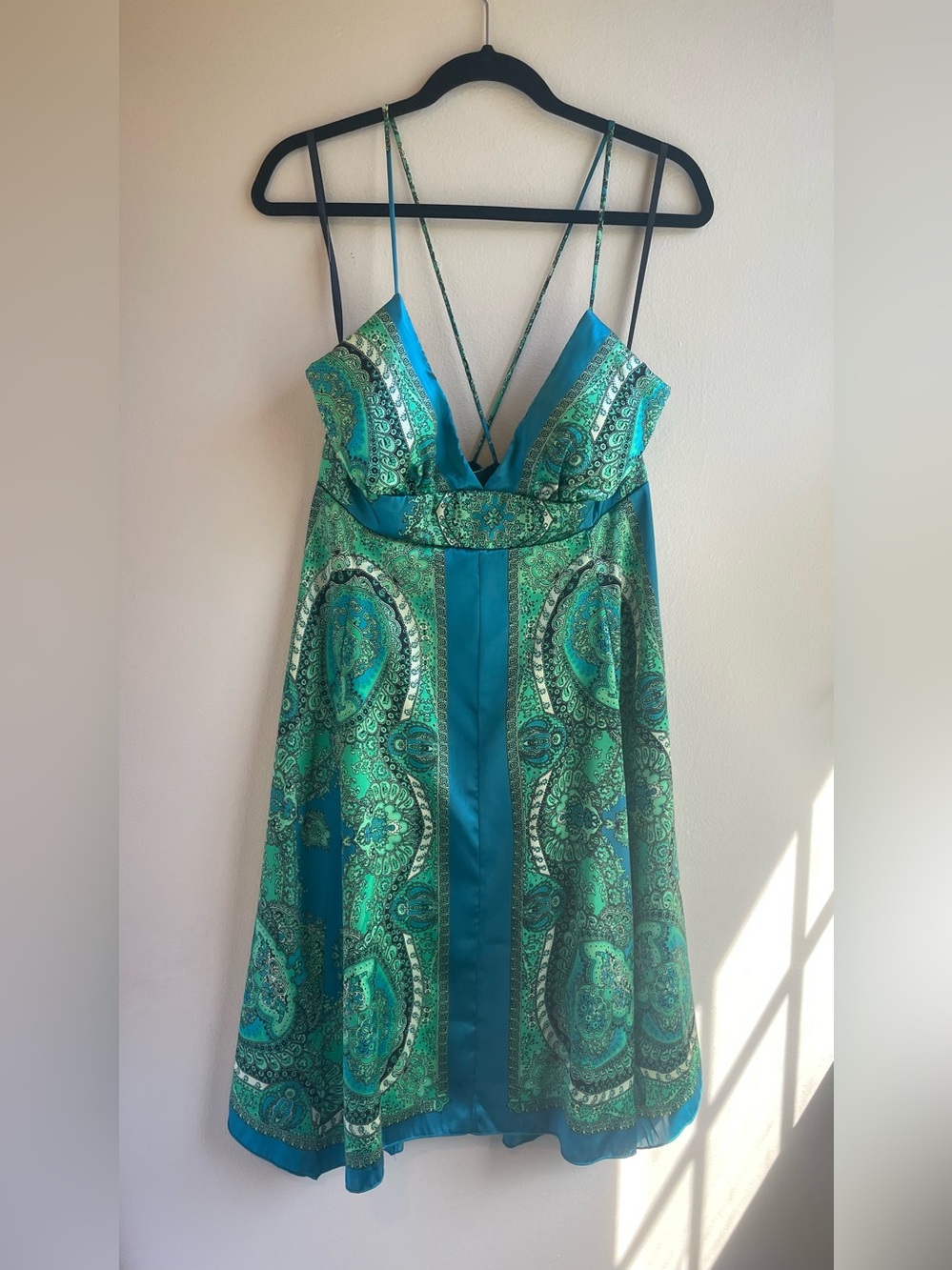 I.N. Studio Teal Green Paisley Print Silk Blend Dress Size 14